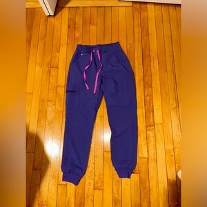 Figs Women's Pants in Purple with Pink Drawstring